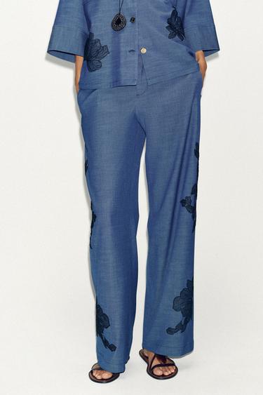 FLORAL WIDE-LEG TROUSERS - Blue by Zara - Image 1