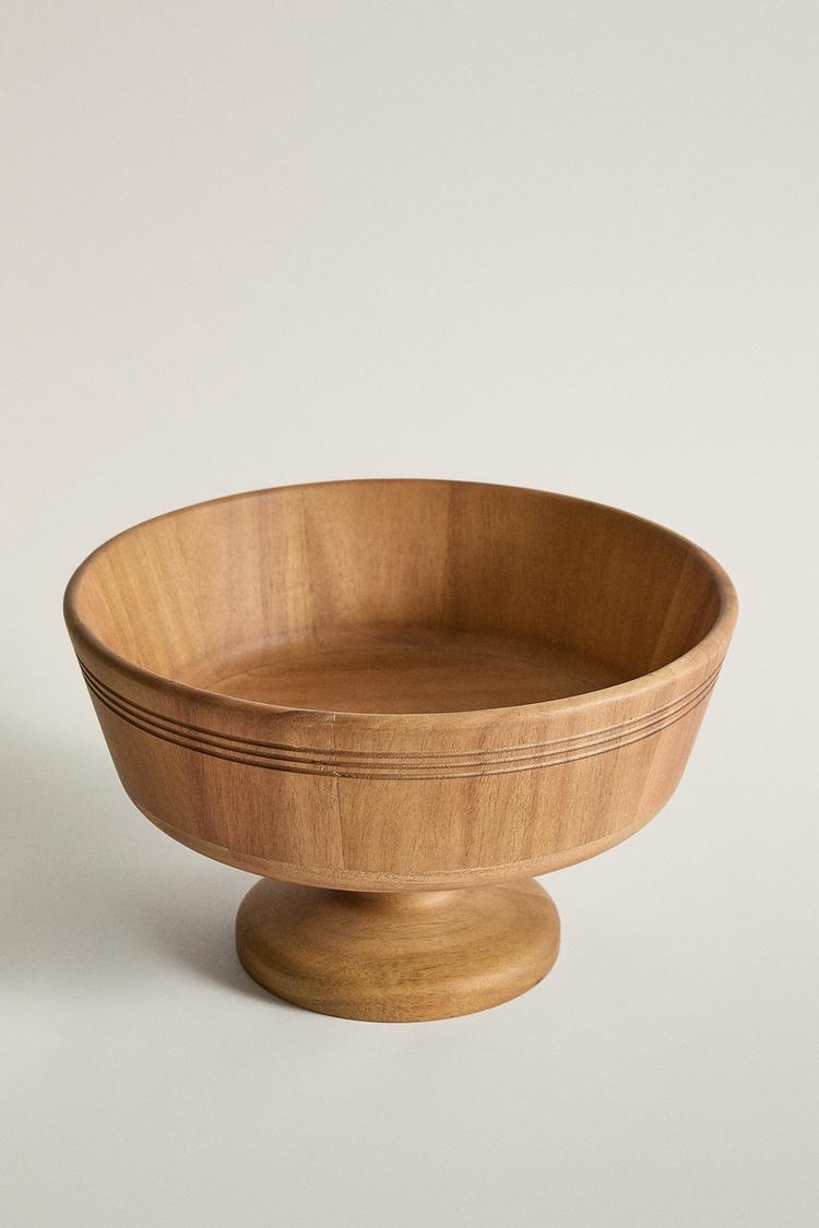 WOODEN STEM FRUIT BOWL — Brown