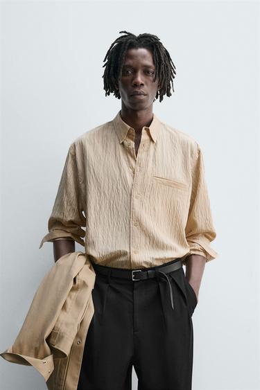 STRIPED FLOWING SHIRT - Beige by Zara