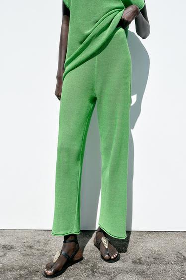 PANTALONI LARG DIN TRICOT - Verde de la Zara