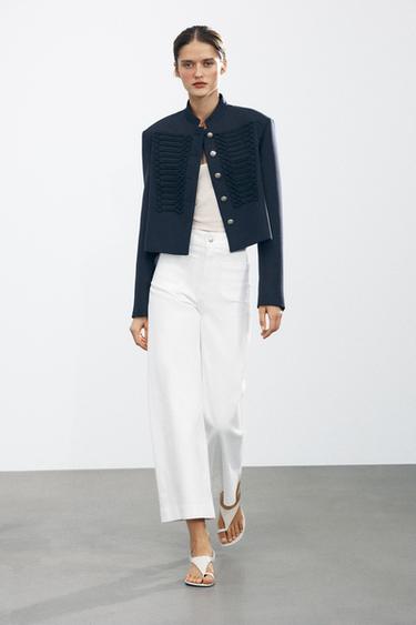 JEANS ZW COLLECTION WIDE LEG بسرج عال - أبيض مكسور الخاص بـ Zara