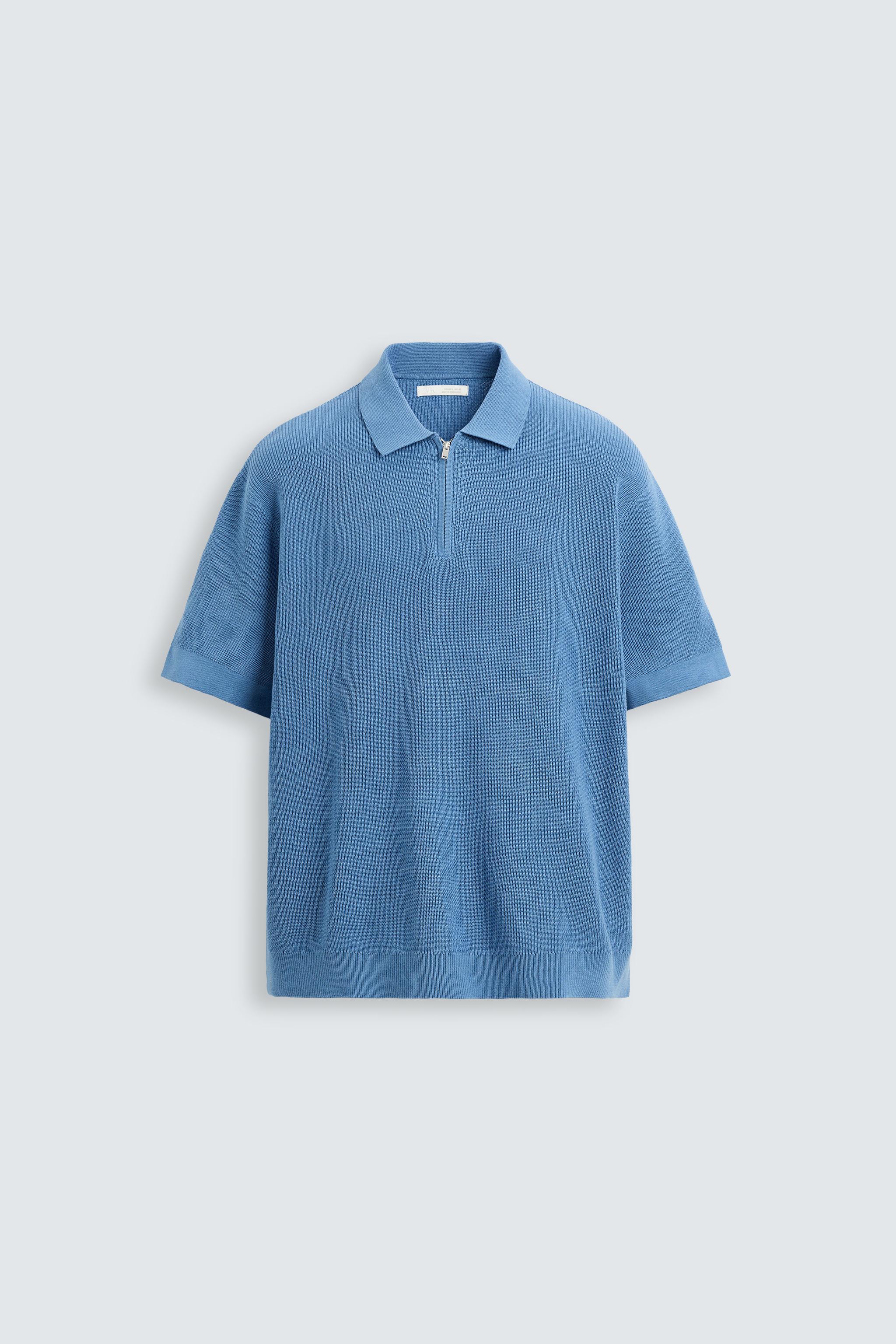 PURL KNIT POLO SHIRT WITH ZIP - Bluish | ZARA South Africa