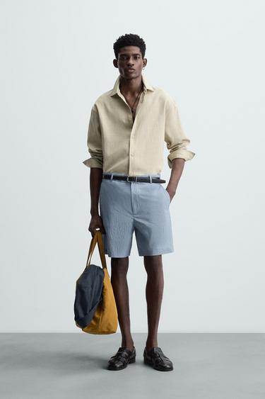 BERMUDA RAYAS EFECTO ARRUGADO - Azul de Zara - Imagen 0