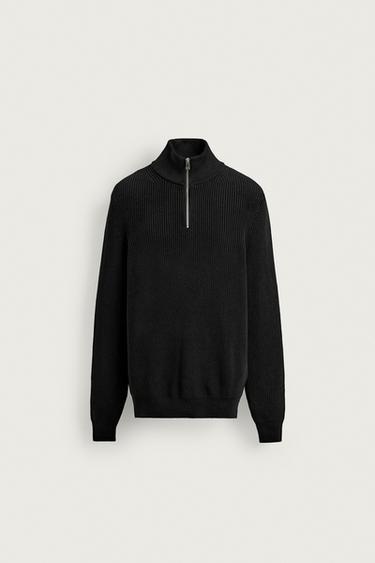 JERSEY PUNTO PERLADO CUELLO CREMALLERA - Negro de Zara
