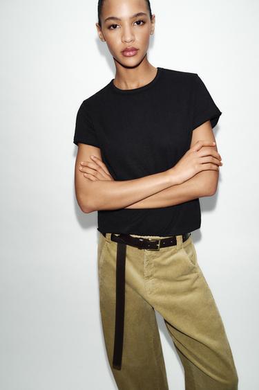 Zara COTTON SHORT SLEEVE T-SHIRT - Charcoal