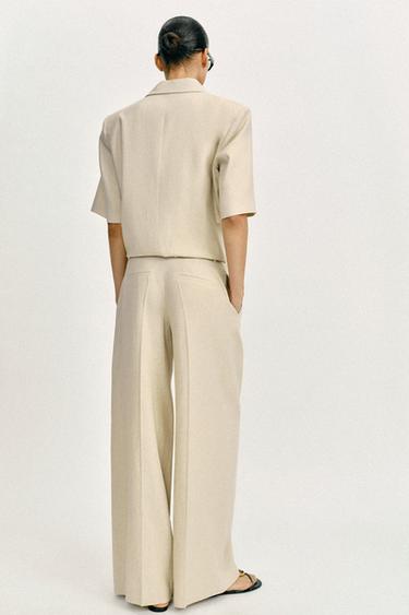 LINEN BLEND WIDE-LEG TROUSERS - Light beige by Zara - Image 5