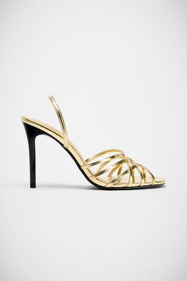 METALLIC EFFECT HEELED SANDALS - Gold by Zara