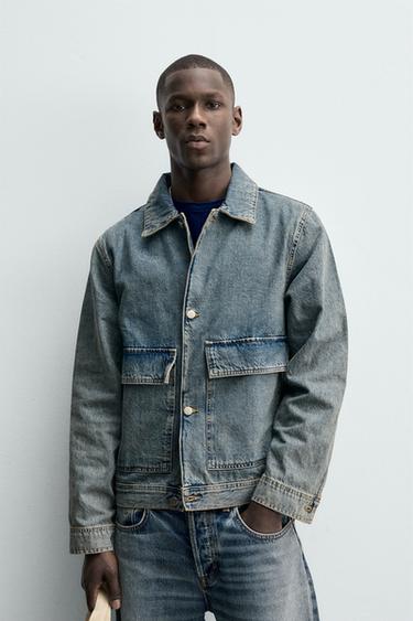 Zara REGULAR FIT DENIM OVERSHIRT - Pastel blue