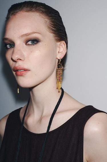 METAL BEADED EARRINGS - Golden by Zara - Image 0