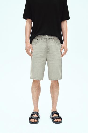 Zara STRAIGHT-LEG 直筒版牛仔短褲 - 灰色