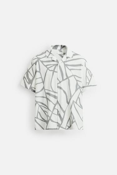 Zara ABSTRACT PRINT STRETCH SHIRT - White