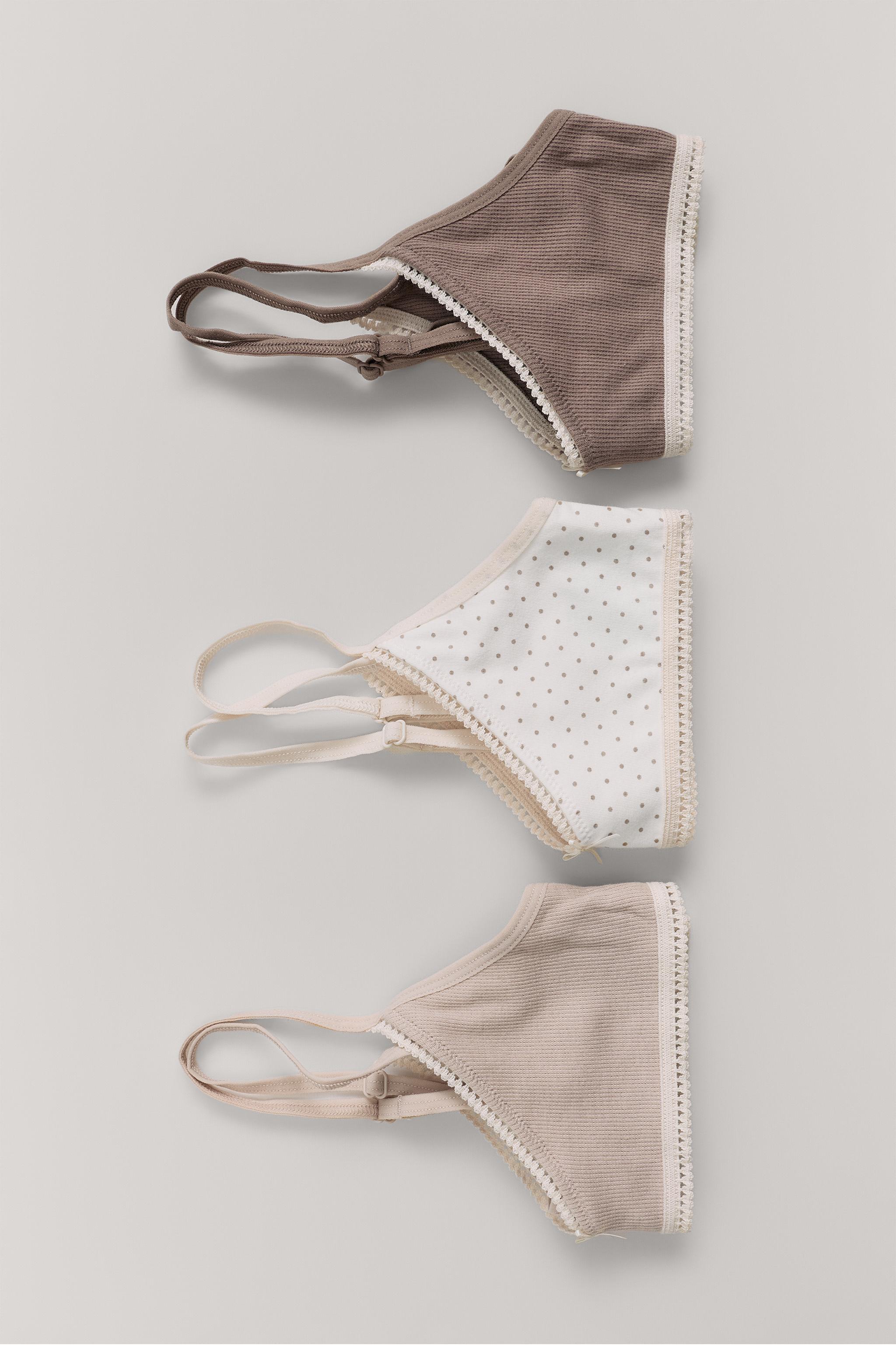 9-14 YEARS/ THREE-PACK RIBBED LACE CAMISOLES — taupe brown