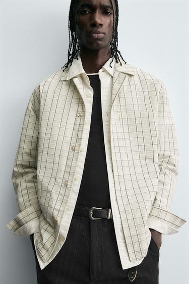 TEXTURED CHECK OVERSHIRT - Oyster-white by Zara - Image 5
