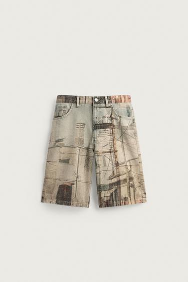 Zara ABSTRACT PRINT BAGGY FIT BERMUDA SHORTS - Multicolored