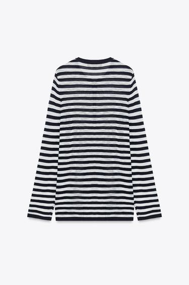 PULL RAYURES BOUTONS - Bleu marine / Blanc de Zara - Image 6