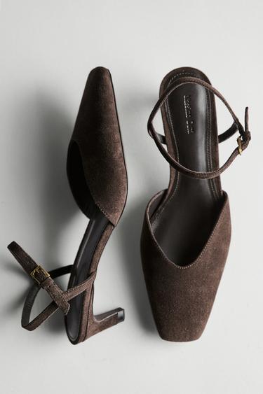 Zara Split leather heeled shoes - Brown - Image 0