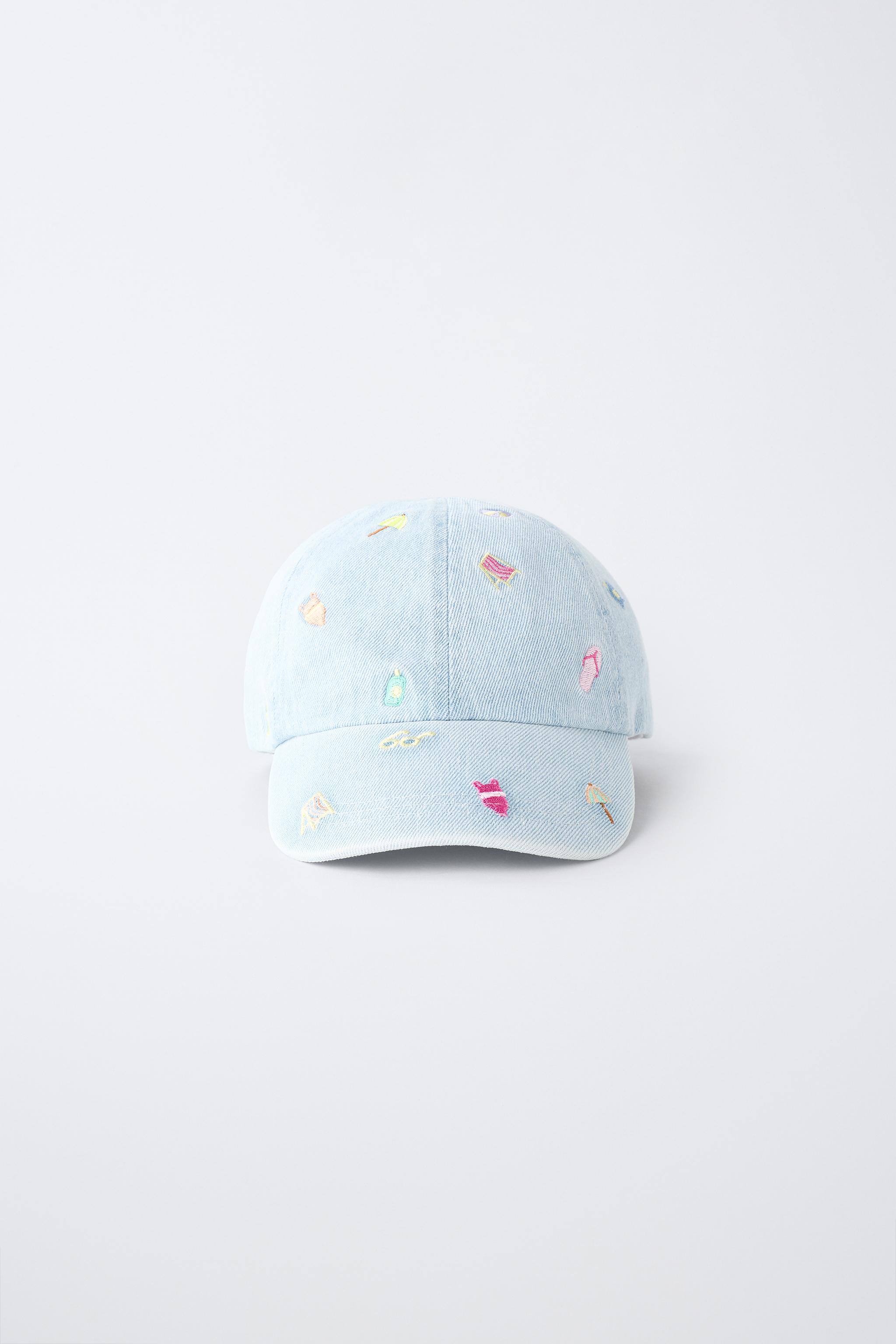 SUMMER EMBROIDERED DENIM CAP — Light blue