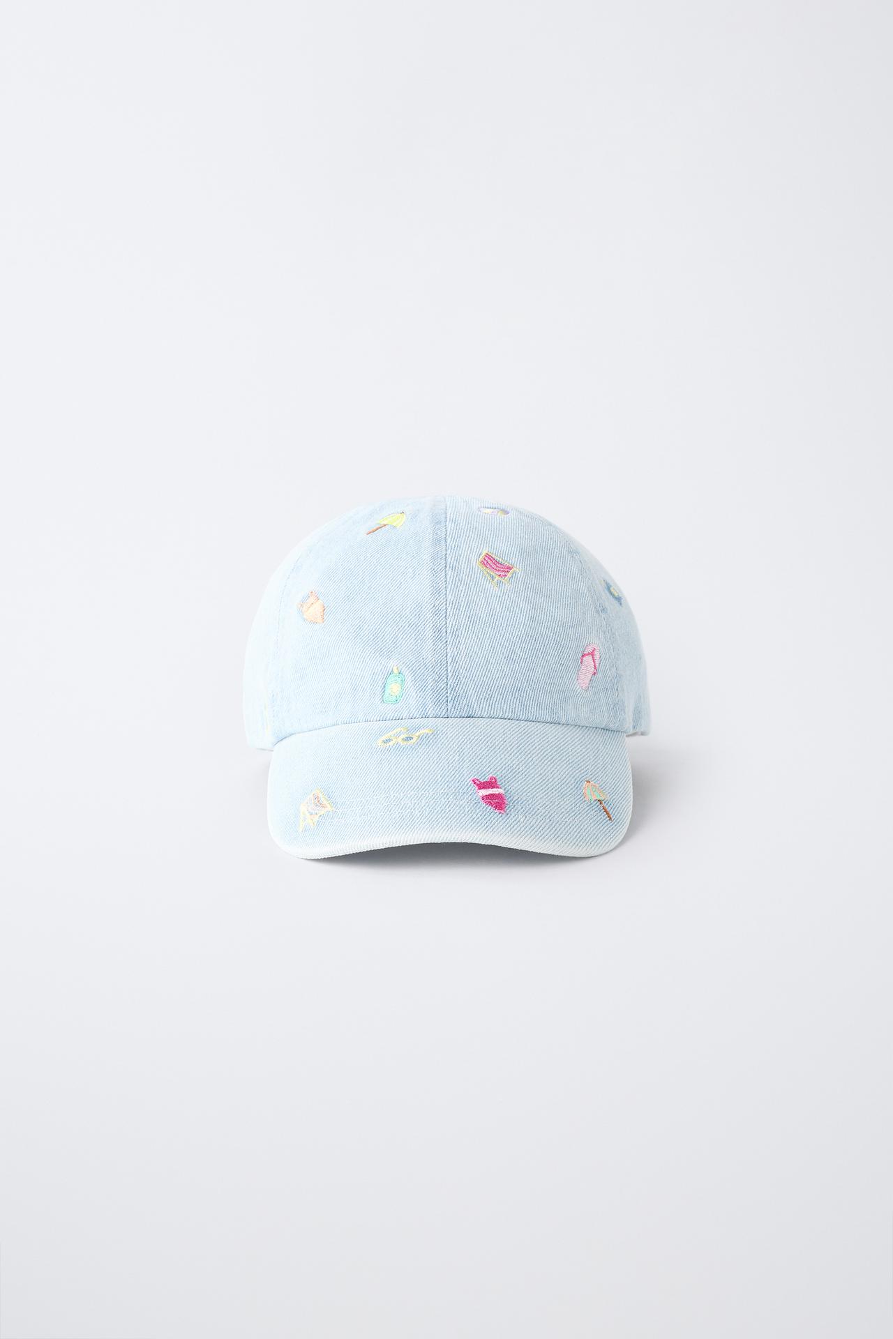 SUMMER EMBROIDERED DENIM CAP — Light blue