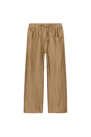 Zara ZW COLLECTION LINEN BLEND PANTS - Mid-camel