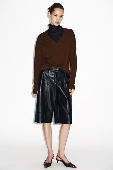 FAUX LEATHER LONG BERMUDA SHORTS - Black by Zara