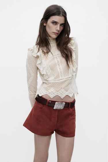 CAMISA DE TUL BRODADA ZW COLLECTION - Blanc de Zara