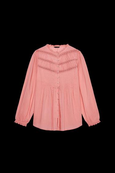 Zara LACE ROMANTIC BLOUSE - Pink