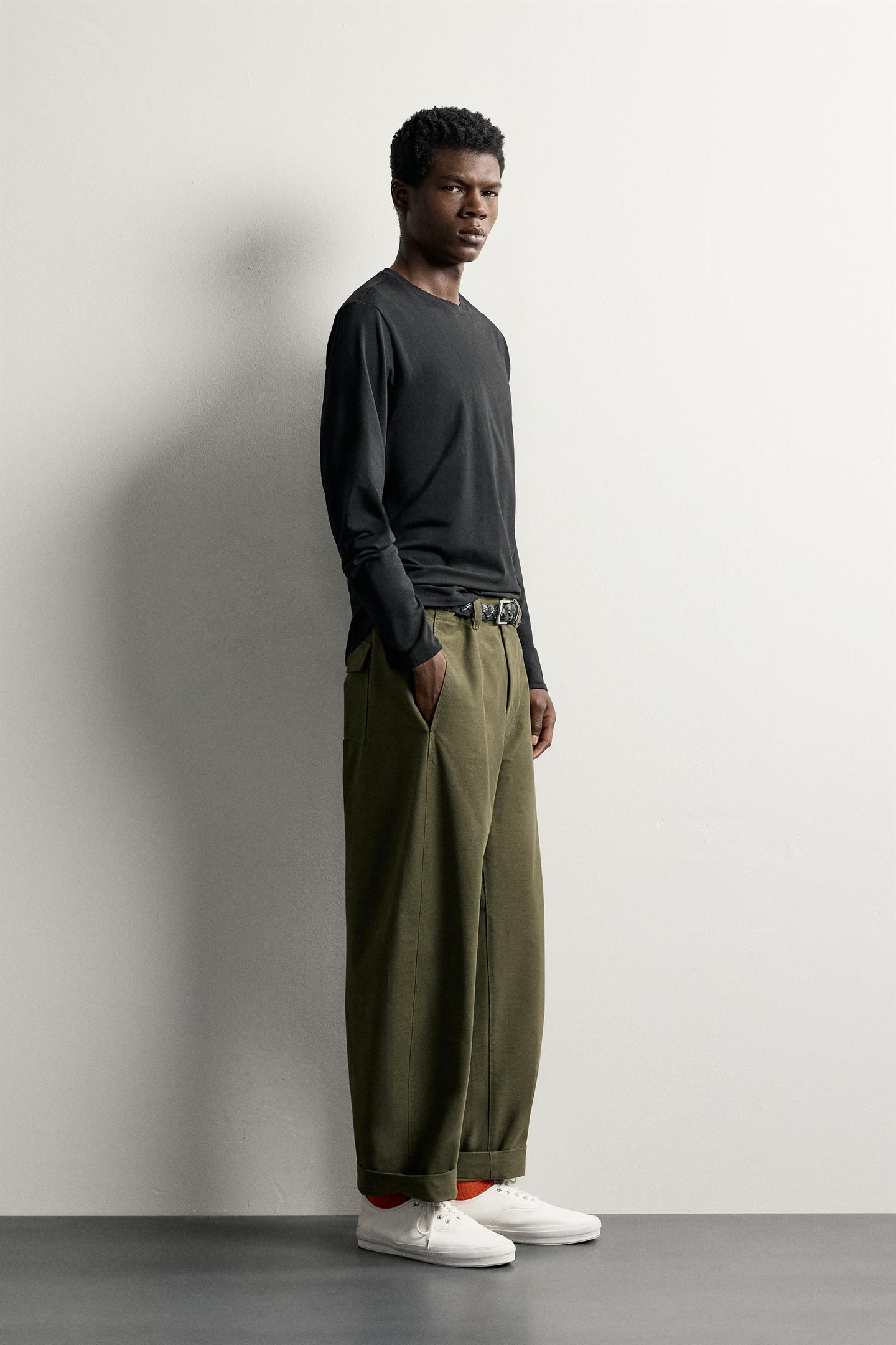 Мужская футболка Zara Long Sleeve Slim Fit Basic, цвет: Чёрный — фото 4