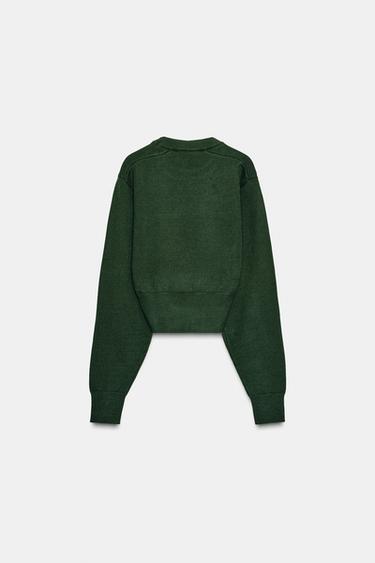 CROPPED PLAIN KNIT JUMPER - Dark khaki by Zara - Image 3