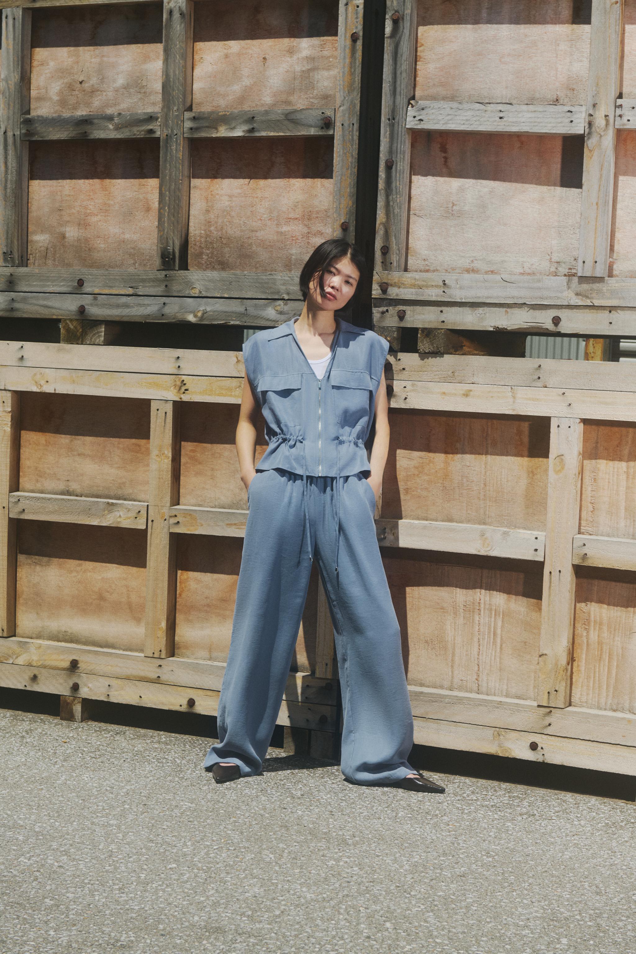 ソフトタッチワイドパンツ - ブルー/グレー | ZARA Japan / 日本