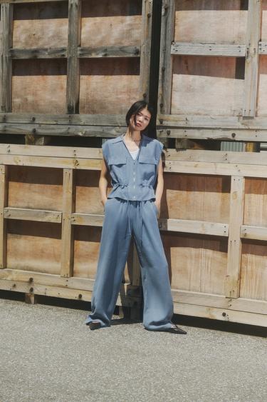 ソフトタッチワイドパンツブルー/グレーZaraのソフトタッチワイドパンツ - ブルー/グレー