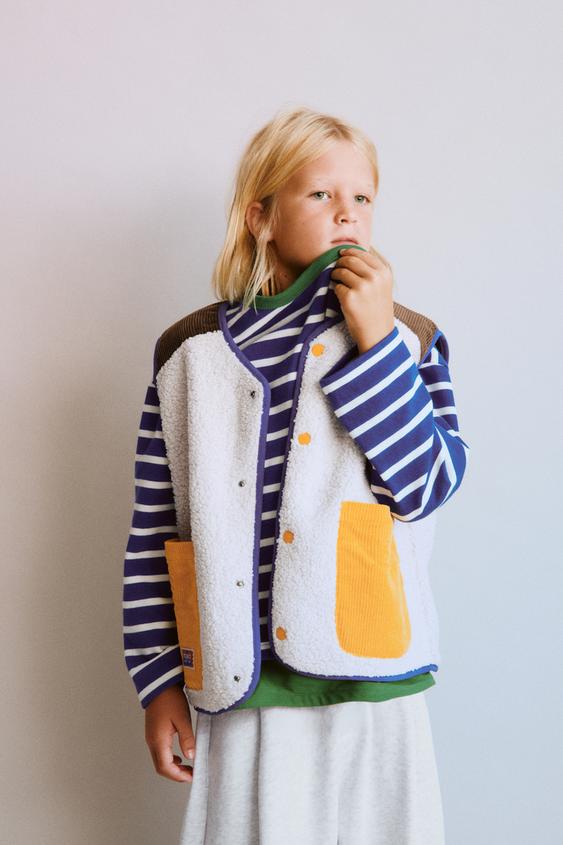 COLOURBLOCK FAUX SHEARLING WAISTCOAT - Ecru by Zara - Image 0