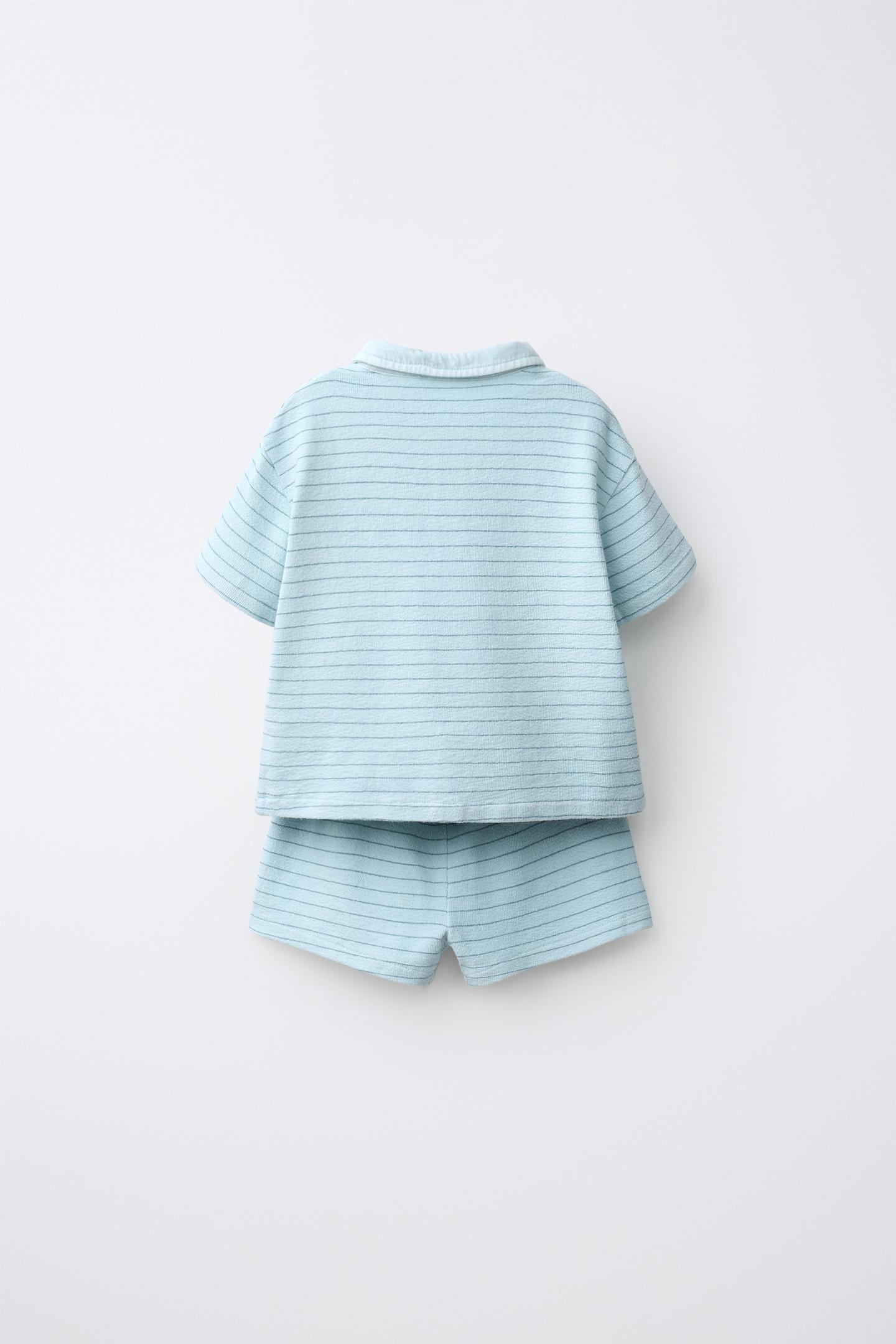 Детский комплект Zara Striped Polo Shirt and Bermuda Shorts Set, цвет: Неоновый синий — фото 2