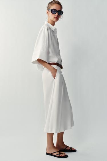 BERMUDA LONG AVEC CEINTURE - Blanc cassé de Zara - Image 3