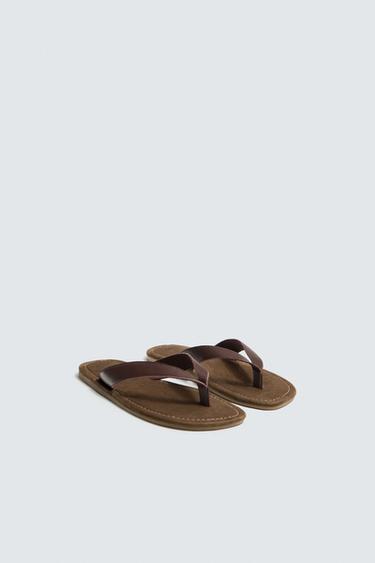 LEATHER STRAPPY SANDALS - Brown by Zara