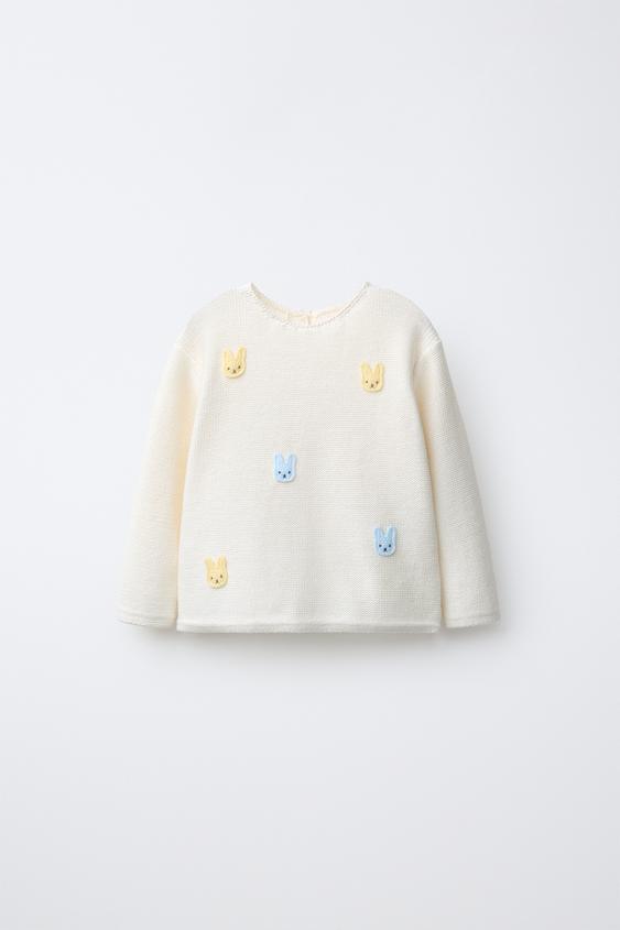 SUÉTER DE TRICÔ COM APLIQUES DE COELHINHOS - Cru da Zara - Imagem 0