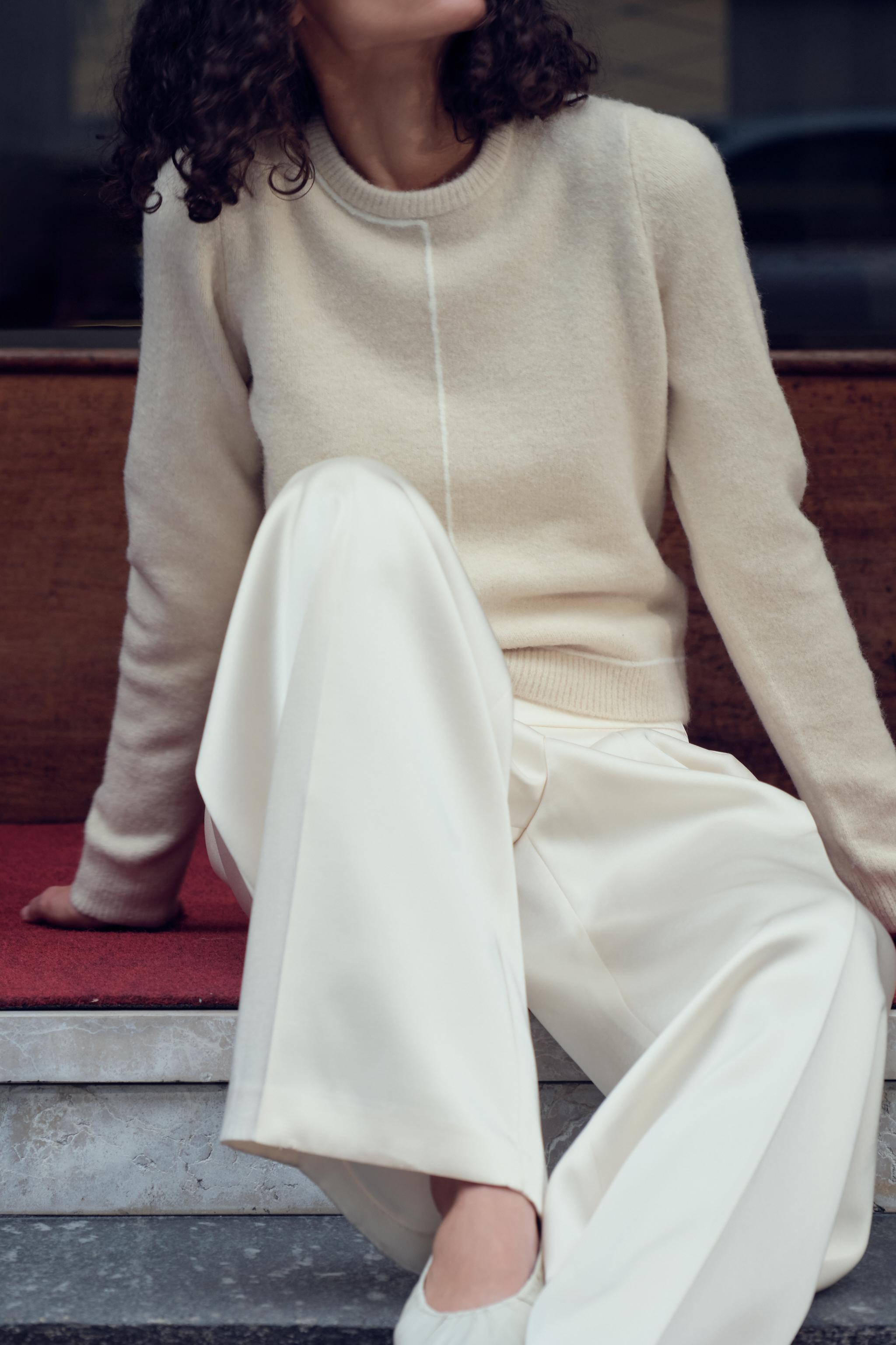 ☆ドイツ発*ZARA*新作*コントラストトリムニットトップ/WHITE☆ ☆ドイツ発*ZARA*新作*コントラストトリムニットトップ/WHITE