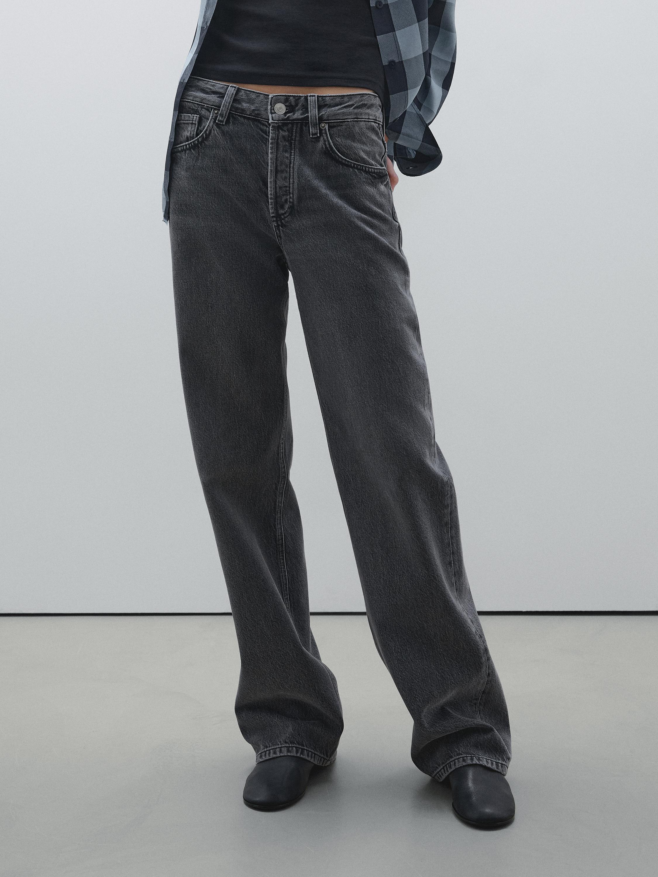 Mid-waist wide-leg jeans - Gray / Natural | ZARA Canada