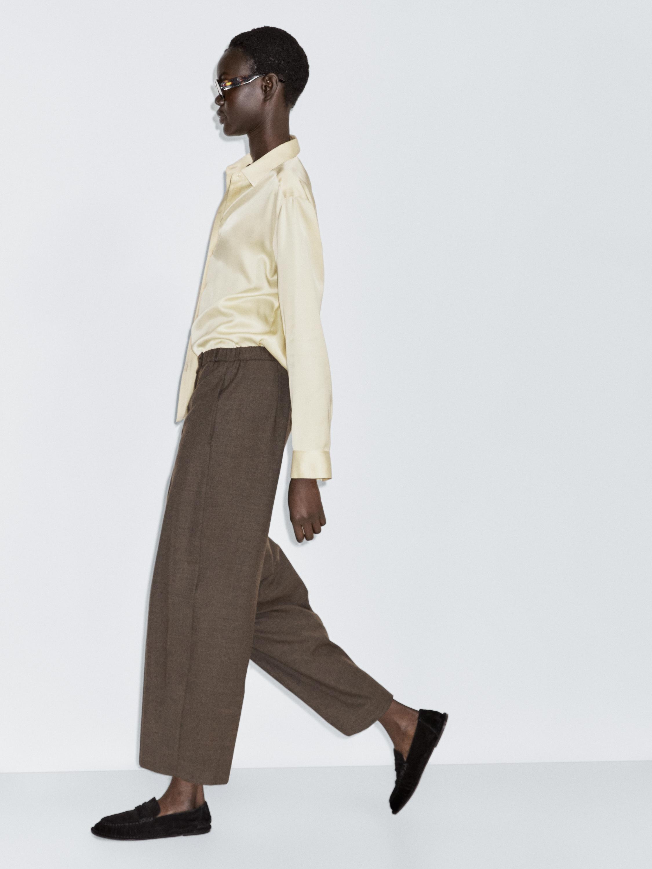 Barrel fit wool blend trousers