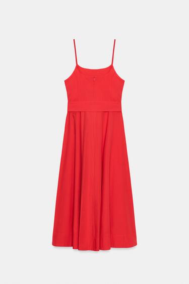 POPLIN MIDI DRESS WITH BELT - Red by Zara - Image 8