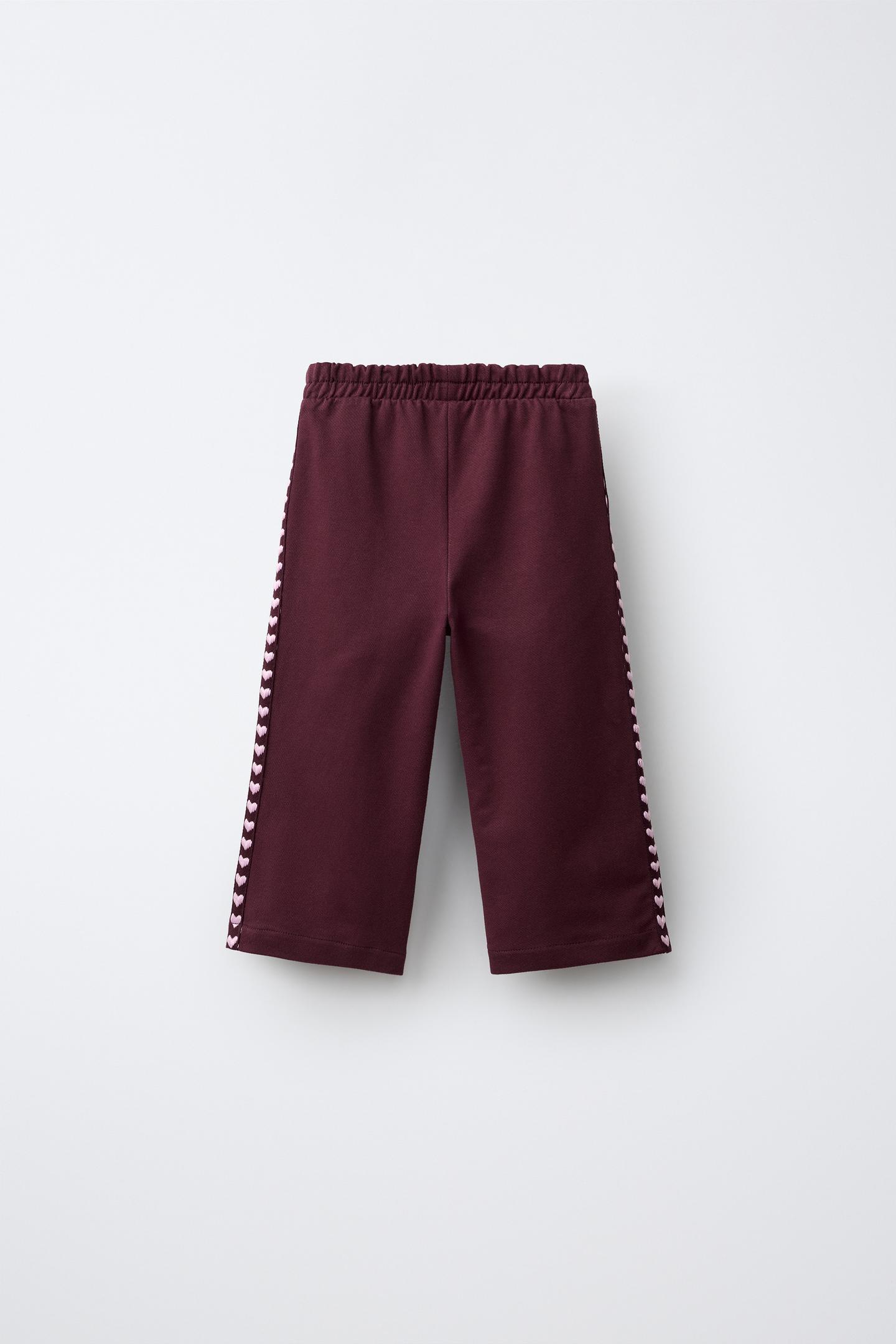 Детские брюки Zara Embroidered Heart Wide-Leg Sweatpants, цвет: Тёмный бордовый — фото 2