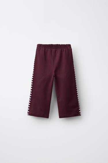 EMBROIDERED HEART WIDE-LEG SWEATPANTS — Dark burgundy 2