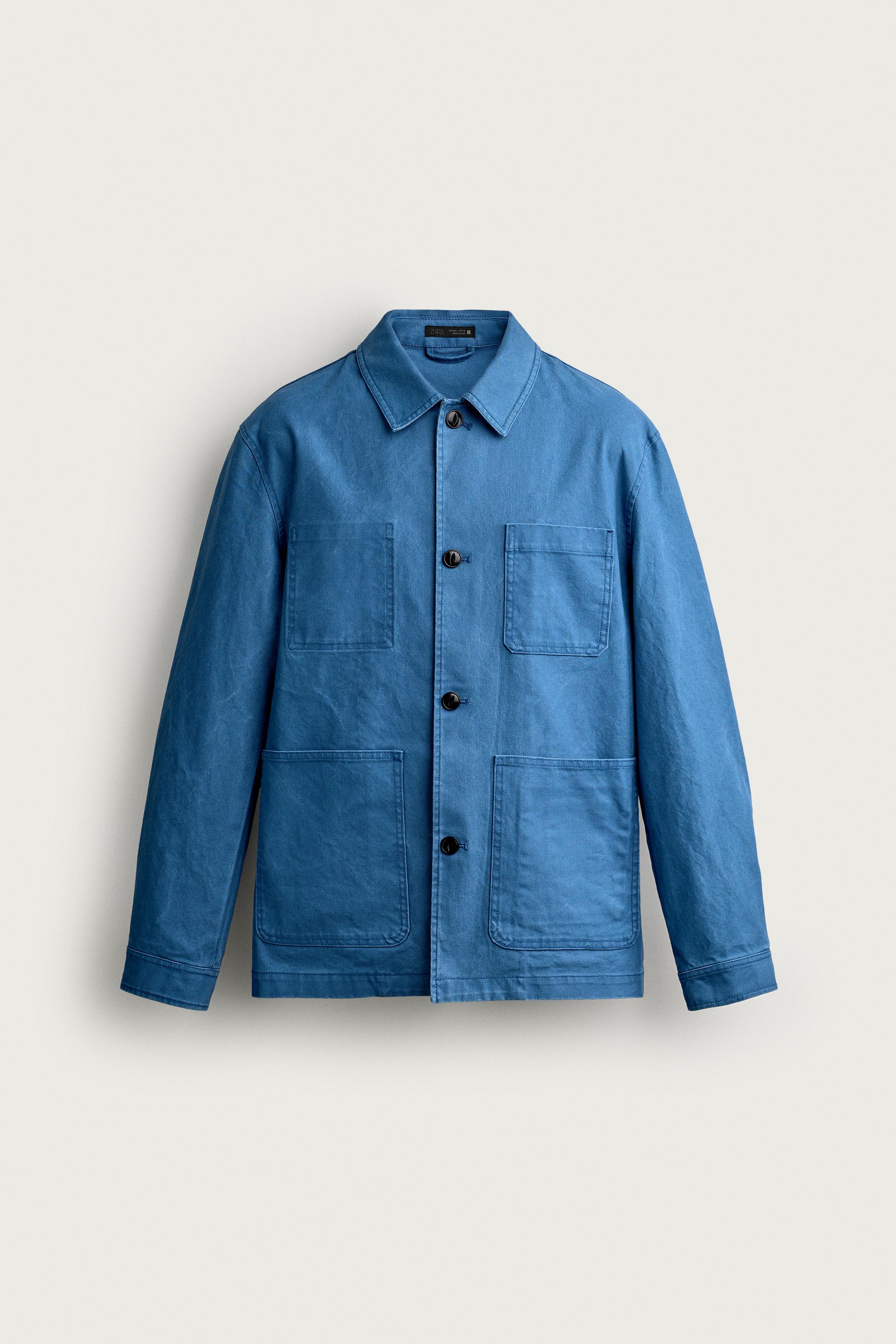 WASHED REGULAR FIT POCKET OVERSHIRT — Blue