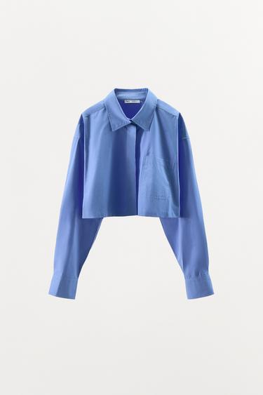 CHEMISE COURTE EN POPELINE - Bleu indigo de Zara - Image 5