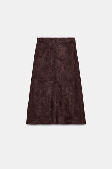 JUPE CAPE EFFET DAIM - Marron chocolat de Zara - Image 4