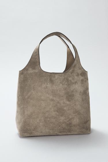 BOLSO PIEL MINI SHOPPER - Gris de Zara