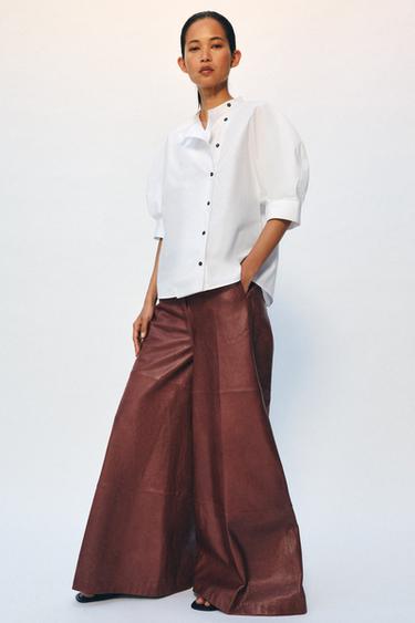 Zara ZW COLLECTION POPLIN SHIRT WITH BUTTONS - White