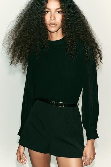SEMI-SHEER COMBINED BELTED JUMPSUIT - Black by Zara - Image 2