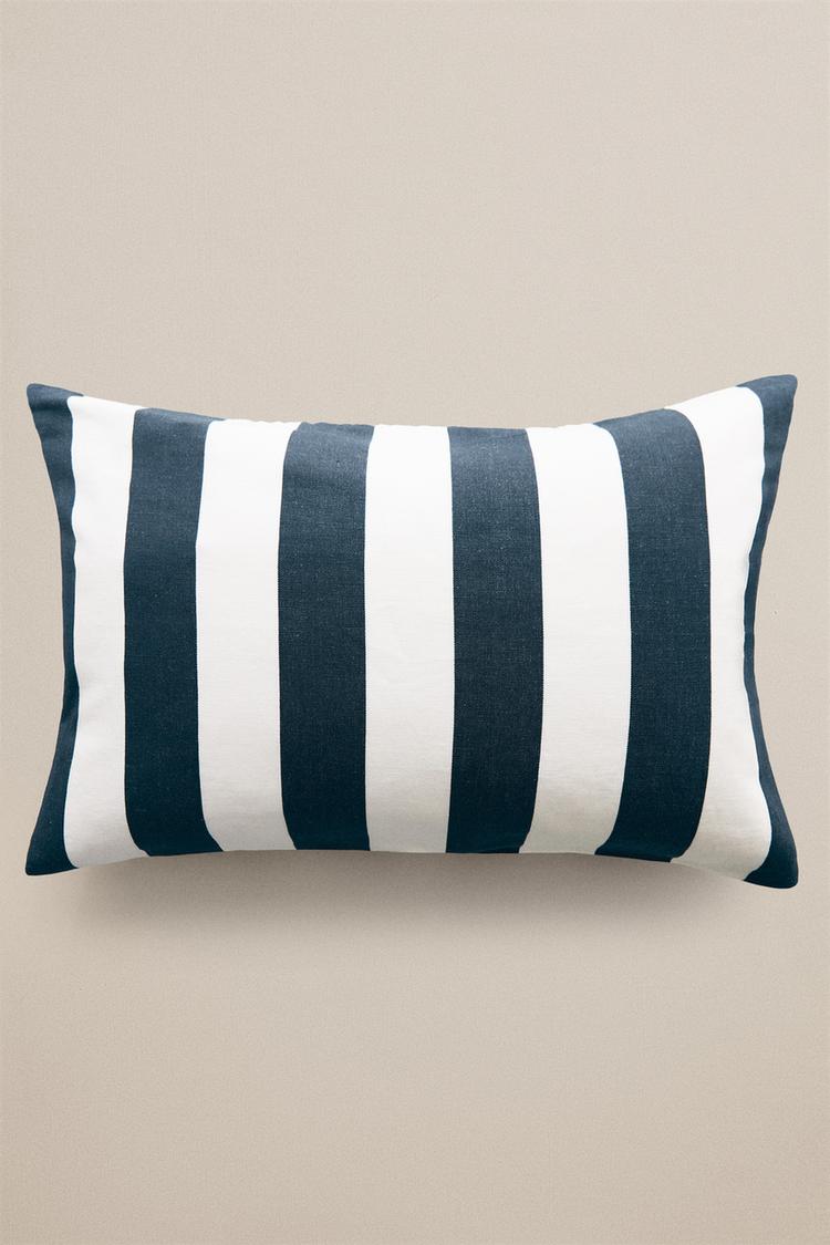 WIDE STRIPE THROW PILLOW COVER — Blue