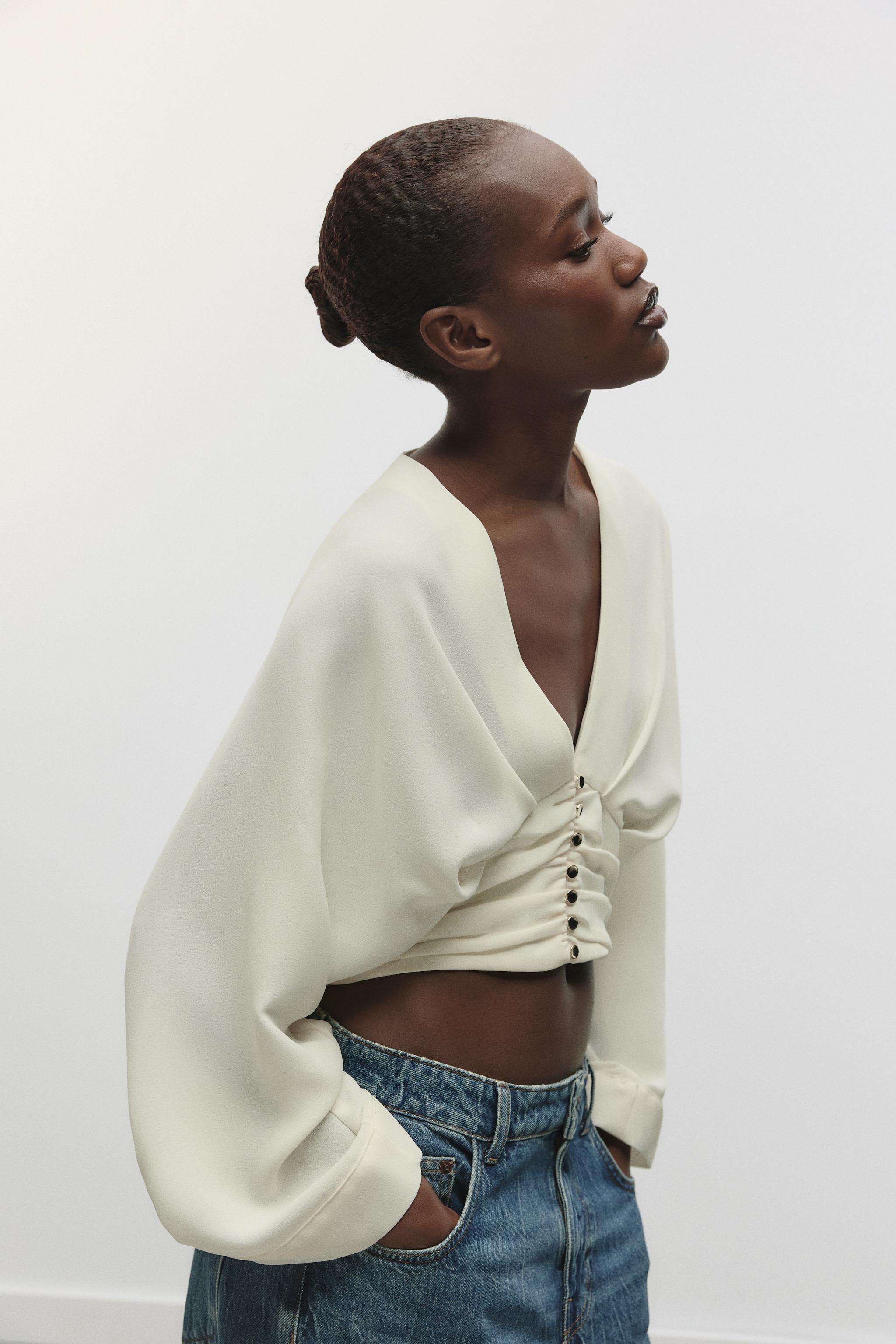 CROPPED SASH TOP - Ecru | ZARA United States