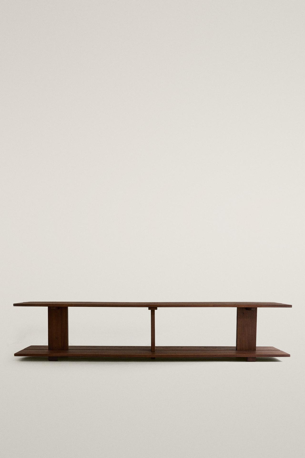 ELM WOOD SHELF WITH TWO SHELVES — Dark brown